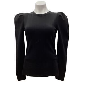 Free People Women’s Top Size XS Long Puff Sleeves Cotton Blend Black